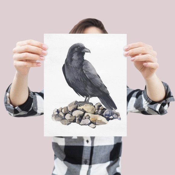 Raven Crow Bird Wall Art Watercolor Illustration Print Poster Card Unframed - Picture 3 of 7